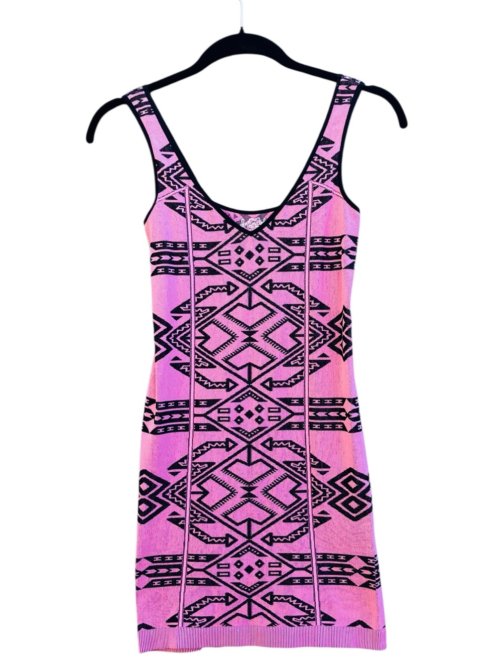Free People Pink & Black Aztec Tank Knit Mini Dress